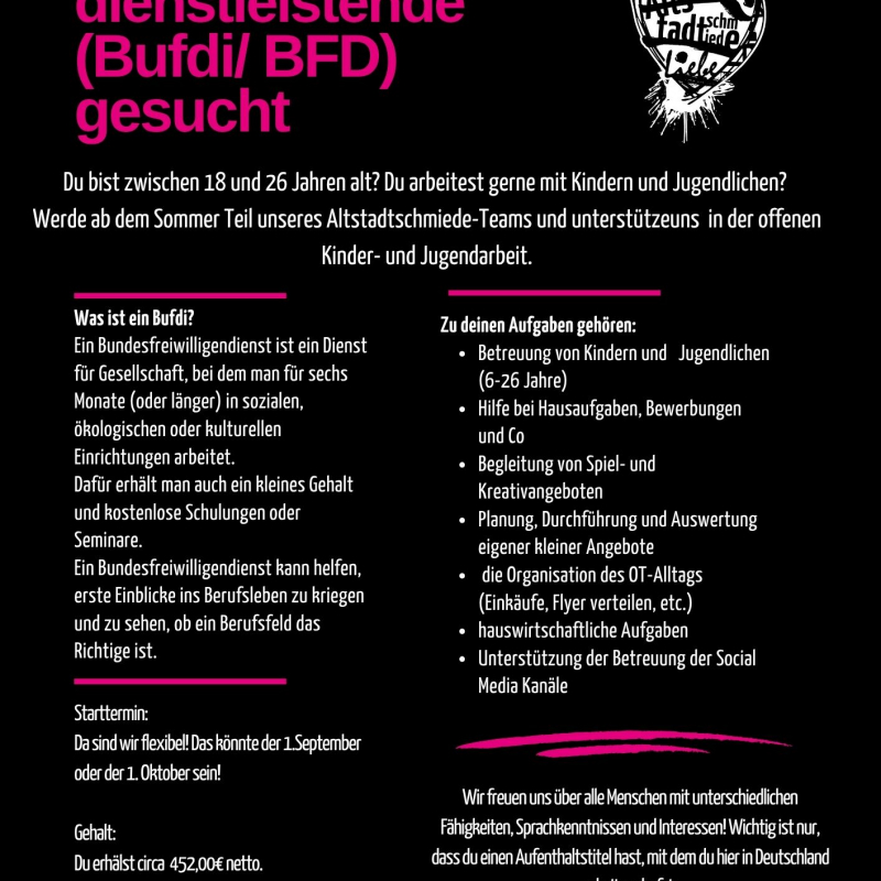 Bundesfreiwilligen- dienstleistende (Bufdi BFD) gesucht